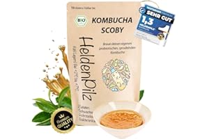 HeldenPilz® | Organic Kombucha Scoby | Fungo da tè cresciuto | Skoby + liquido + regalo | Produzione fino a 6 litri | 100% ingredienti naturali | Confezione biologica sostenibile e senza plastica