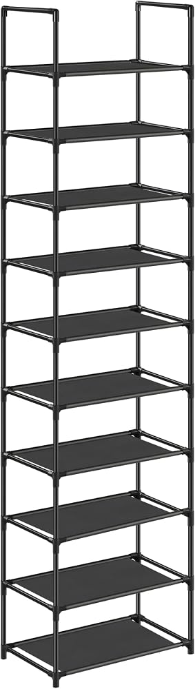SONGMICS AYAKKABI RAK, 45 x 28 x 173 cm, LSH010B02 | Ayakkabı rafı, ayakkabı rafı, metal çerçeve, dokunmamış kumaş, giriş, yatak odası, siyah, koleksiyon RYLAN LSH010B02
