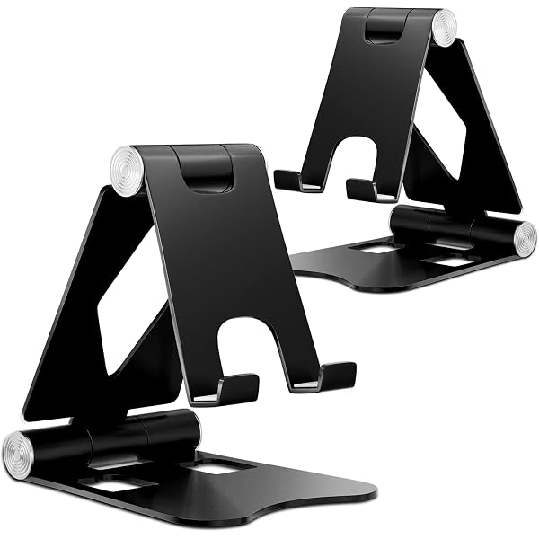Pack 2 Supports Smartphone Bureau Réglables - Pliables Et Anti-Glisse - Compatible 4 à 7.9 Pouces