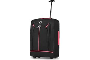 ESSENTIALS2PUBLIK 35L Cabin Trolley Bag Travelling Luggage, Lightweight 50x35x20cm Multi-Pocket Hand Luggage Suitcase with Wheels Telescopic Handle, Size Approved for Ryanair, EasyJet, British Airways (Red-Black)