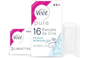 VEET PURE - 16 Bandes de cire froide Aisselles - Peaux Sensibles - Recommandés par les Dermatologues - Epilation Longue Durée
