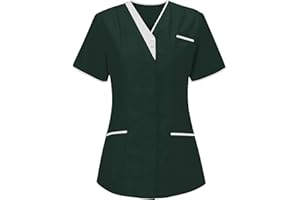 BOTCAM Scollo a V Casack Top Cura Con Bottoni Abbigliamento Professionale Casacca Donna Casacca Manica Corta Infermieristica Abbigliamento da Lavoro Uniformi Con Tasche Infermieri Estivi Magliette Top