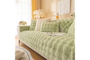 ‎TOPCHANCES Weiche Plüsch Sofabezug Waschbar - Neue Rutschfeste Sofa überzug 1 2 3 4 Sitzer Couch überzug für Sektionssofa, Flauschiger Kunstpelz Sofa Sitzkissenbezug L Form Möbelschutz (Matcha Grün, 70x150)