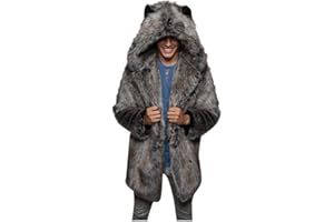 SUSENSTONE Manteau Fausse Fourrure Homme Hiver Chaud ÉPais Manche Longues Faux Fur Parka Veste A Capuche Grande Taille Cardigan Pardessus