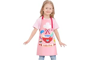 WERNNSAI Kinderschürze - Wasserdicht Polyester Schürzen für Kinder Jungen Mädchen mit Verstellbarem Gurt und Tasche Küche SchürzenKochen Backen Malen (2-12Jahre)