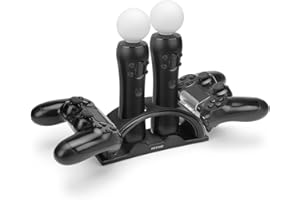 NiTHO PS4 Controller Ladestation für PS4 und PS VR Move, 4 in 1 Controller Halterung Ladegerät zum Aufladen von 2 PS4 und 2 VR Move Controller, Kompatibel mit Playstation 4/Slim/Pro/VR Move Motion