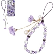 Chaîne De Téléphone Portable Avec Pendentif Cristal Violet - 18 Cm, Légère (24 G) - Dragonne Anti-perte, Style Perles