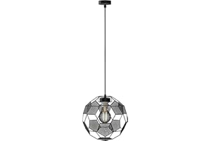 LUTW Pendant Light Vintage Metal, E27 Base Football Industrial Metal Ceiling Hanging Lamp Shade, Ceiling Light Adjustable for Kitchen, Dining Room, Bar, Cafe (No Bulbs), Black