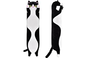 Aragallant Cuscino Gatto Lungo, Peluche Cuscino Lungo, Cuscino Peluche Gatto Morbido adatto ai bambini a partire dai 3 anni, Regali di Natale e compleanno per bambini (Nero, 50CM)