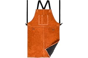 LEASEEK Saldatura grembiule da lavoro in pelle da uomo,Heavy Duty Shop grembiule, Grembiule Uomo da Lavoro di Cuoio Molto Resistente per Fabbro o Falegname