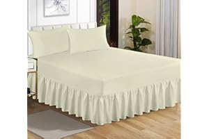 GENERIC Comfy Nights Plain Dyed Deep Polycotton Easy Care Valance Fitted Sheet Machine Wasahable In 15 Colors (Cream-Valance, King)