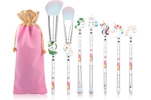 WECHIP [7 Pcs] Unicorn Makeup Brush Set, Unicorn Gift Cosmetic Brushes for Powder Eyeshadow Blushes Lips, Portable Kawaii Makeup Brush Set, Unicorn Gifts for Girl Women