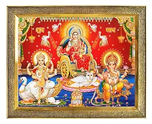 KHANNA laxmi/Lakshmi/mahalaxmi with Ganesh Saraswati dhan kuber and shubh labh Photo Frame for Wall Hanging/Gift/Temple/puja Room/Home Decor Golden Frame with Acrylic Sheet (Glass) for Worship