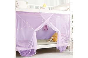 Eimilaly 8 Ecke Bett Baldachin Vorhänge für Mädchen Jungen Bett Dekor, Bett Baldachin für Schlafsaal, Hochbett, 1-1.8M Bett oder Outdoor-Camping, Passend für 1.5M Bett/Einzeltür Purple