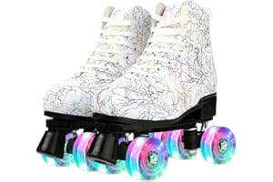 KALINU Unisex Roller Skates Double Row Four Wheels High-top Roller Skates Lightning Pattern for Beginners Womens Mens Indoor