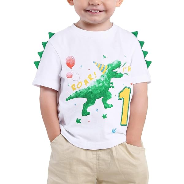 Maglietta Dinosauro Bambino AMZTM Maglietta Compleanno Dinosauro Bambino - 1° Compleanno, Cotone, Stampa Dino, Taglia 2 Anni Maglietta 1 Anno - 5