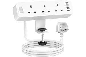 Desk Power Socket with 4 USB (2 Type C), ANVODE 3 Way Desktop Power Strip with Switch, Desk Extension Lead 2M for Home Office (White)
