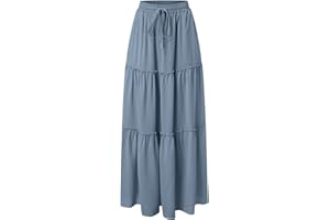 Skang Maxi Rock Für Damen Sommer Damen-Frühling/Sommer, lässig, hohe Taille, Baumwolle und Leinen, einfarbig, plissiert, lockerer Swing, halblanger Rock Rock A Linie Knielang