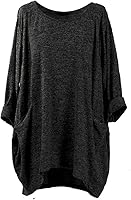 Stylish Ladies Womens Italian Lagenlook Top Quirky Scoop Neck Front Pockets Top Plus Sizes 12-26