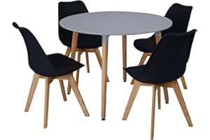 Charles Jacobs Grey Circular Dinner Table Set with 4 Dining Chairs - Black