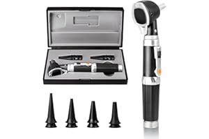 Scian Otoscope Ear Scope with Light, Fiber Optic Otoscopes with Hard Plastic Case, Pocket Ear Infection Detector for Kids,Elders,Dogs,Home Use (Black)