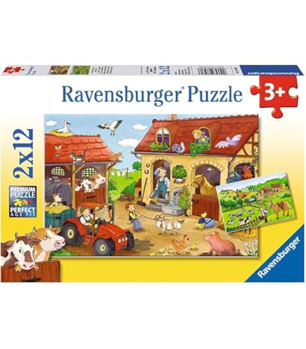 Ravensburger, Puzzle 2x12, 2 puzzle da 12 pezzi, per bambini a partire dai 3 anni, Dimensione Puzzle: 26x18 cm, Dimensione scatola: 28x19x4 cm, Gattini