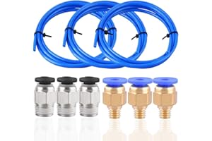 Orthland Tubo de Teflón, 3 Piezas de Tubo de PTFE(1.5m) Creality Original para Filamento de 1,75 mm, con 3 piezas de Conectores Neumáticos PC4-M6 y 3 piezas de Conector PC4-M10