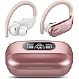 Wireless Earbuds, Bluetooth 5.3 Headphones Wireless with 4 ENC Noise Canceling Mic, 80Hrs LED Display Over Ear buds with Earhooks, Deep Bass Wireless Earphones, IPX7 Waterproof for Sport(Rose)