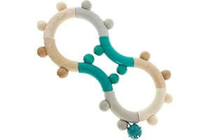 Hess Holzspielzeug 11130 - Motorik-Rassel aus Holz in Form einer Acht, Nature Serie in Türkis, mit beweglichen Teilen, ab 6 Monaten, handgefertigt, für Greifübungen und fröhlichen Rasselspaß