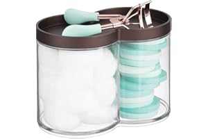 mDesign Stylowe pudełko łazienkowe – Wielofunkcyjny organizer do łazienki – Plastikowe pudełko na kosmetyki – Przezroczysty/brązowy