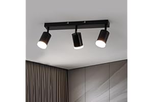 Bojim Lampa sufitowa z 3 punktami obrotowymi, czarna, nowoczesna lampa sufitowa GU10, obrotowe oświetlenie sufitowe, lampa ścienna LED do kuchni, przedpokoju, salonu, sypialni, bez żarówek