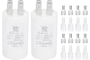 PATIKIL CBB60 4uF Run Capacitor,2 Pcs AC450V 4 Pin Double Insert with Sheath Spring, White