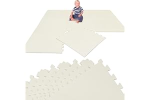 LittleTom Spielmatte Baby Puzzlematte Beige - 8 Teile je 50 x 50 cm - Krabbelmatte 200x100 cm Bodenmatte Kinder - Puzzle Teppich Kinderzimmer Matte - Bodenschutzmatte Spielteppich - Eva Schaumstoff