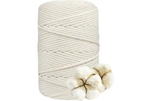 DXRPO Filato macramè, 4 mm x 120 m, Filato di Cotone macramè, Corda per Macrame 4mm,per Fai da Te, macramè, fioriera per Fiori macramè, Regali per buoni Amici, Piante, Decorazione Boho(Beige)