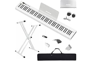 ＬＯＮＧＥＹＥ 【Pack complet avec support】 Longeye Piano Numérique 88 Touches Clavier Électrique Semi-Lesté Compact et Portable pour Débutants, Sac de Transport, Pupitre, Pédale de Sustain,Blanc(slim-88)