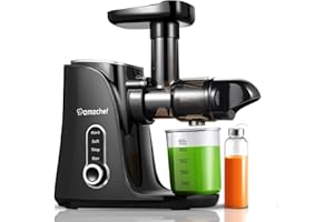 AMZCHEF Cold Press Juicer with 2 Speed Control - High Juice Yield Juicer Machines with Ultradense Filter - Masticating Slow Juicer for Whole Fruit and Vegetable - 1 Bottle and 2 Cups - Black