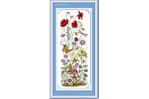 CaptainCrafts Cross Stitch Kits Stamped Cross Stitch Pre-Printed Fabrics Embroidery Kit Starter Kits for Beginner Adults Welcome The Spring, Butterfly Flowers Dragonfly (Stamped)