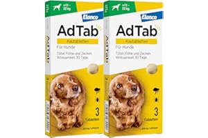 Sparset: Doppelpack AdTab Hunde Zecken- und Flohschutz (> 11 bis 22 kg), Kautablette tötet Zecken und Flöhe schnell ab und schützt einen Monat lang, leicht zu verabreichen (3 St. pro Packung)