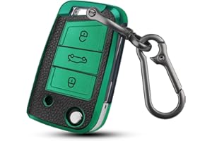 QBUC Dermatoglyph Schlüsselhülle Passend für Volkswagen, Drei-Knopf-Autoschlüsselkasten, Auto Kratzfestes Schlüsseletui, Passend für Schlüsseletuis von Volkswagen Polo, Skoda, Tiguan (D-Grün)