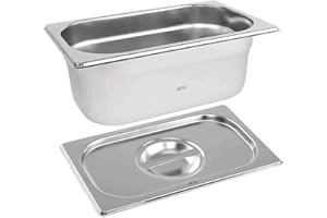 EZONE Gastronorm & Lid 1/4 Quarter Stainless Steel Bain Marie Food Container Pan 100mm