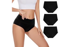 POKARLA Incontinence Pants Women High Absorbency Period Underwear Heavy Flow Leak Proof Urine Washable Leakproof Protective Briefs High Waist Cotton Menstrual Knickers 3 Pack Black Medium