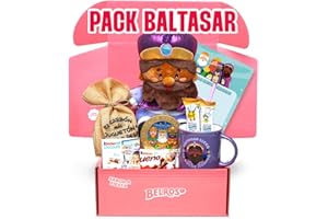 BELROS Pack Reyes Magos. Incluye Peluche Baltasar, Surtido Chocolates y Carbon Dulce. Regalo Taza Rey Mago Baltasar. Regalos Navideños. Celebraciones. Ideal Amigo Invisible. Regalo para Niños