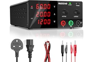 RUZIZAO DC Power Supply Variable, 0-60V 0-20A 1200W High Power Bench Adjustable Switching Regulated Power Supplies with Encoder Knob & Output Switch for Repair/Test, 4-Digits LED Display