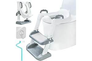 UCAMP Reducteur Toilette Enfant,Réducteur WC avec Marches,Rehausseur Toilette Enfant avec PU-Coussin,Siège de Toilette Enfant Réglable en Hauteur Pliable,éclaboussures et antidérapant,Adaptateur Toile