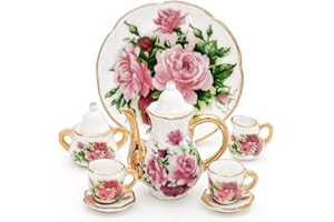 Odoria 1/6 Scale Dolls House Miniature Tea Sets 8Pcs Dollhouse Accessories, Red Rose