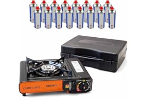 BRIXO - Rechaud à gaz portable 2200W CUBA + 16 cartouches de gaz BUTANE Camping