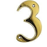 Beautiful 3 Inch Bevelled Edge Polished Gold Door Number 3 - Screw Fix Front House Number