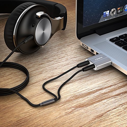 AUKEY Externe Soundkarte USB auf 3.5mm Audio Jack Stereo Sound Adapter für Windows / Mac / Linux Externe Audio Quelle mit Mikrofon ( Space Grau ) - 6