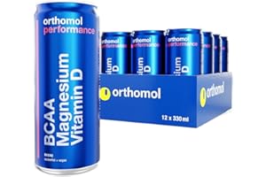 Orthomol Performance Drink: Sportgetränk 2.500 mg BCAA, Koffein, Elektrolyte, Vitamine & Mineralstoffe – Zuckerfrei, Vegan, Beeren-Geschmack, Made in Germany, 12 x 330 ml Dose