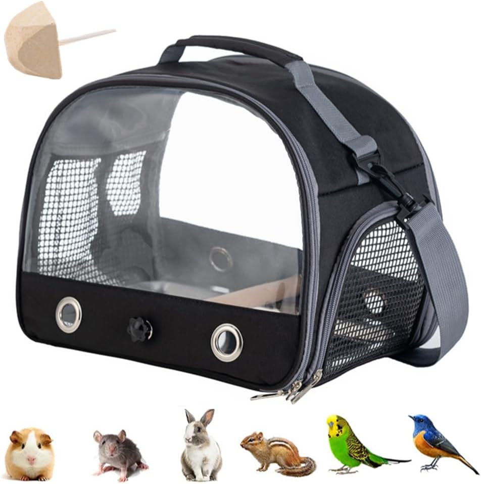 Mochila para pájaros con palo de madera, bolsa de transporte para pájaros con barra de pie y bandeja de acero inoxidable, mochila ligera para loros, con bandeja de acero inoxidable y poste de pie